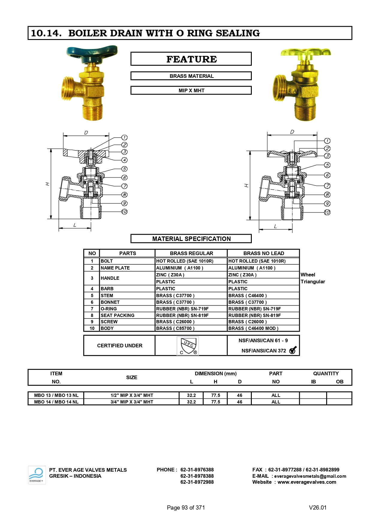BOILER DRAIN O-RING SEALING WITH ZINC HANDLE - MBO 13 - MBO 14